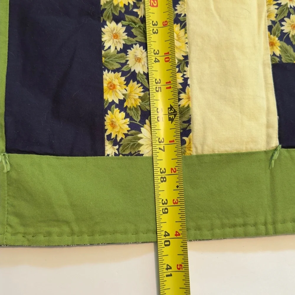 Handmade Sunflower Rail Fence Patchwork Quilt Navy Yellow Green 40x49 Throw